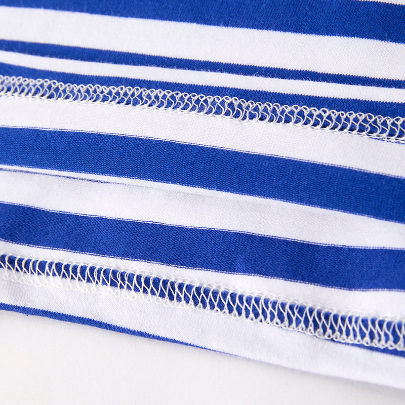 Girls Back To School Blue Stripes Apple Embroidery Dress