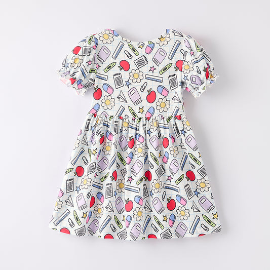 Toddler Girls Summer Back To School Apple Print Twirl Dress