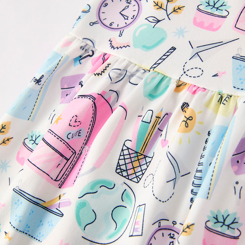 Girls Summer Back To School Print Twirl Dress