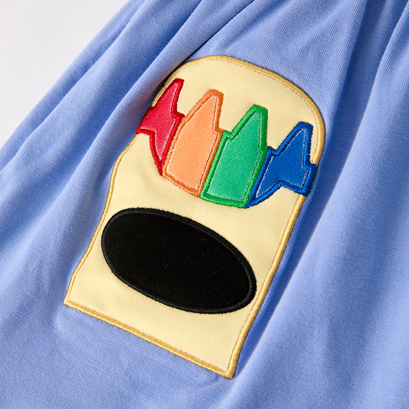 Girls Back To School Crayon Applique Short Sleeve Dress