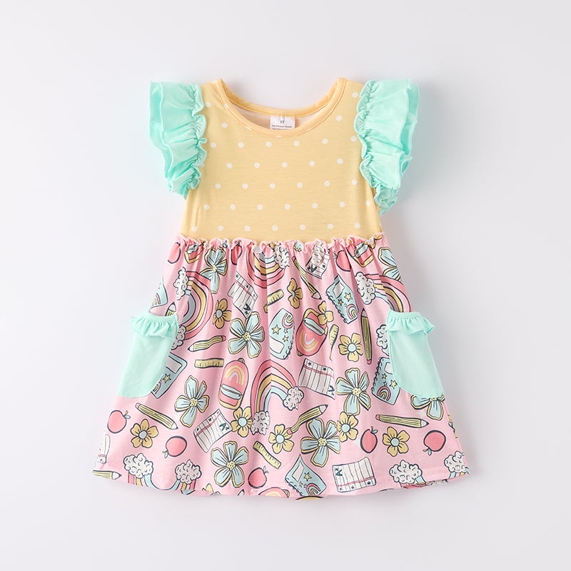 Girls Summer Back To School Ruffled Pocket Dress
