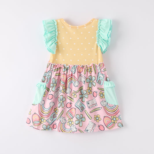 Girls Summer Back To School Ruffled Pocket Dress