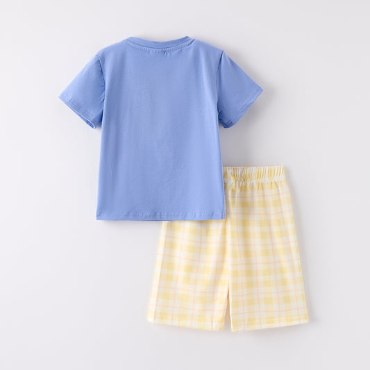 Boys Back To School Blue Pencil Embroidered Short Set