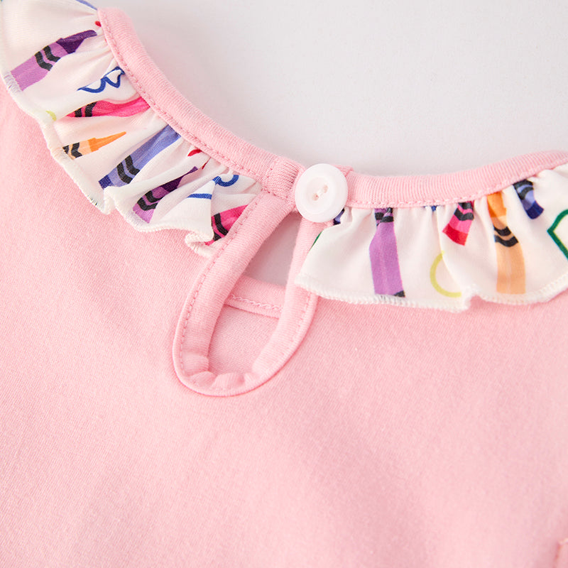 Girls Summer Back To School Crayon Embroidered Smocked Short Set