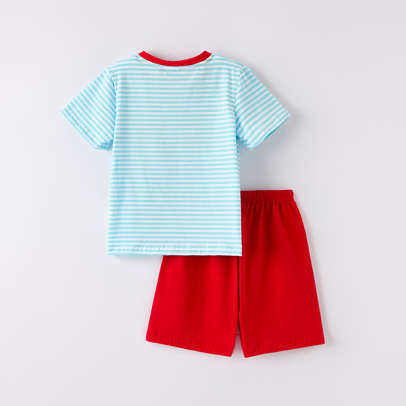 Boys Back To School Apple Applique Cotton Short Set