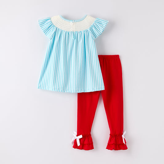Grils Back To School Apple Bow Smocked Outfit Set