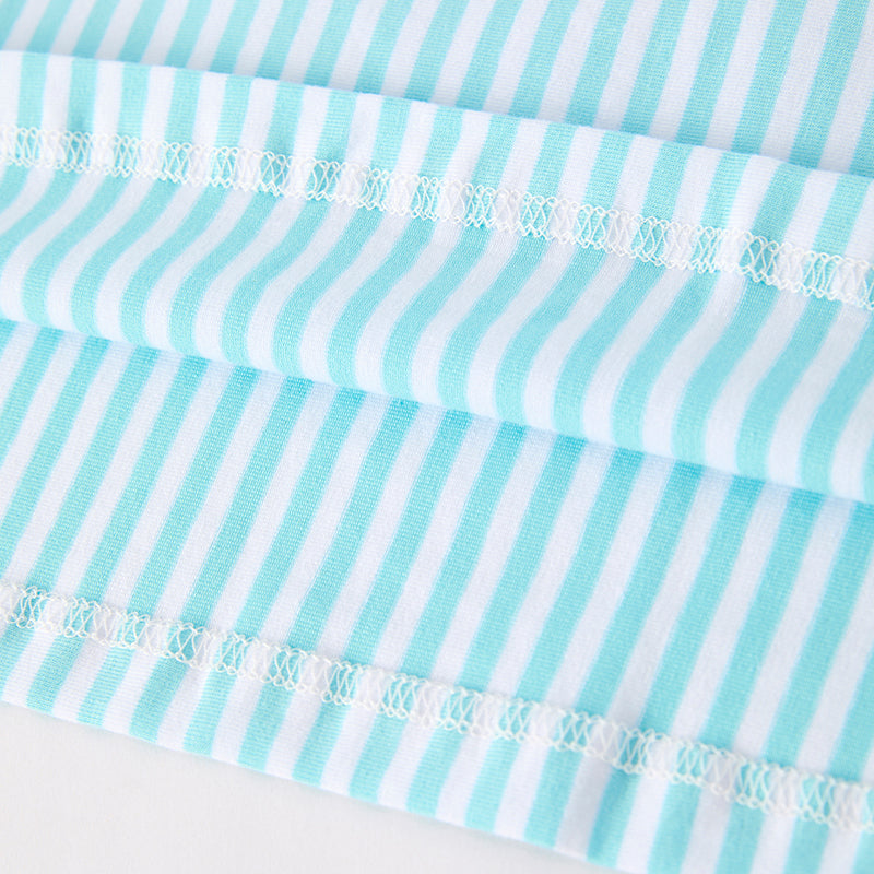 Girls Back To School Blue Stripes Apple Smocked Dress