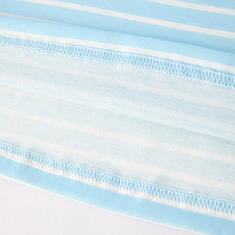 Girls Back To School Blue Stripes Pencil Embroidered Dress