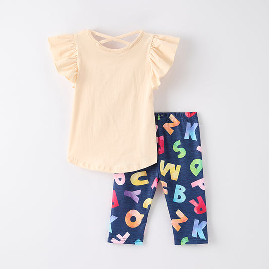 Girls Back To School Tour Letter Print Capri Set