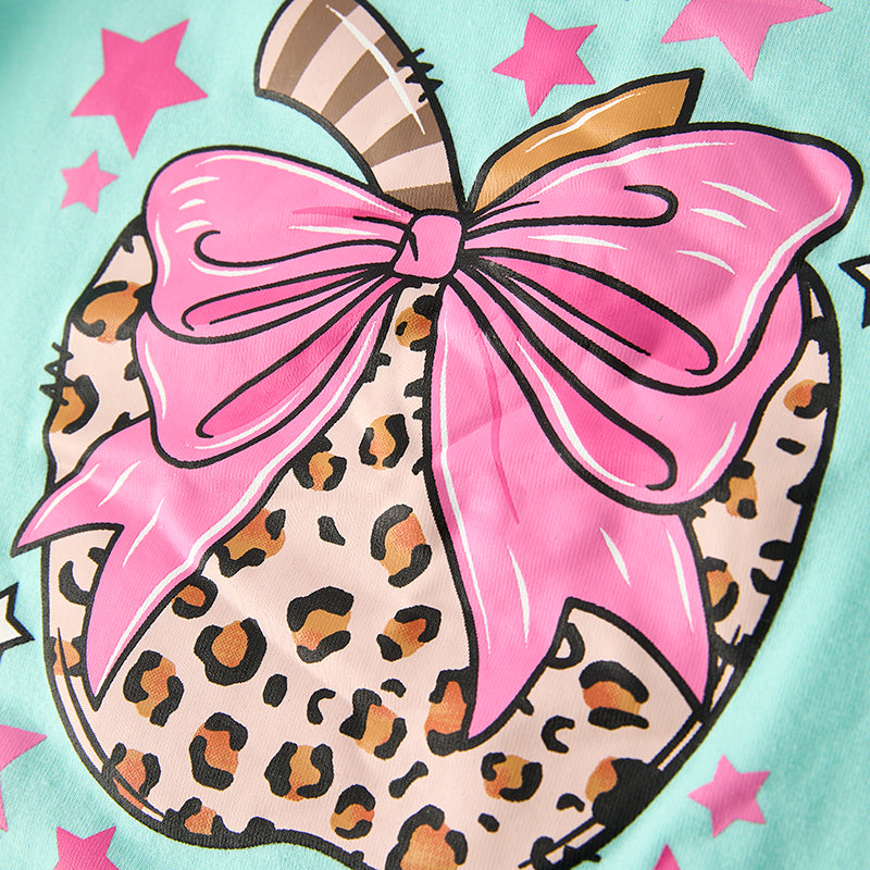 Girls Back To School Leopard Bow Print Short Set