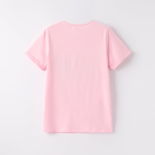 Adult Summer TEACH Chenille Patch Pink Cotton T-Shirt