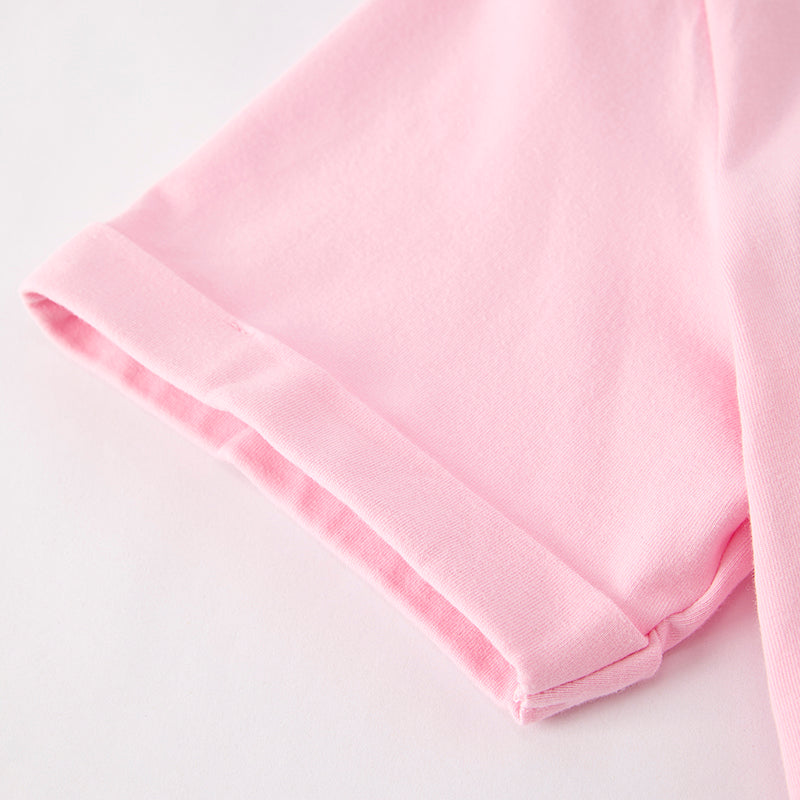 Adult Summer TEACH Chenille Patch Pink Cotton T-Shirt