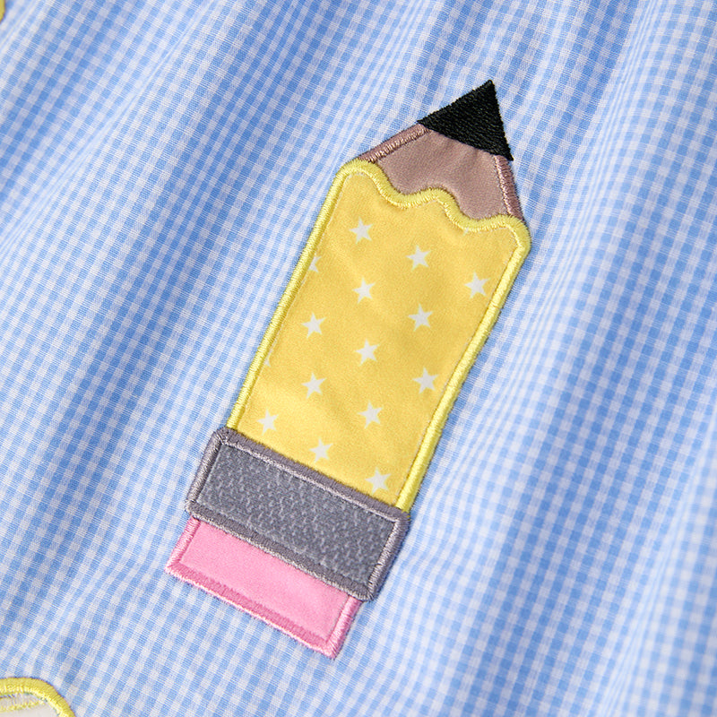 Girls Yellow Blue Back To School Pencil Applique Short Set