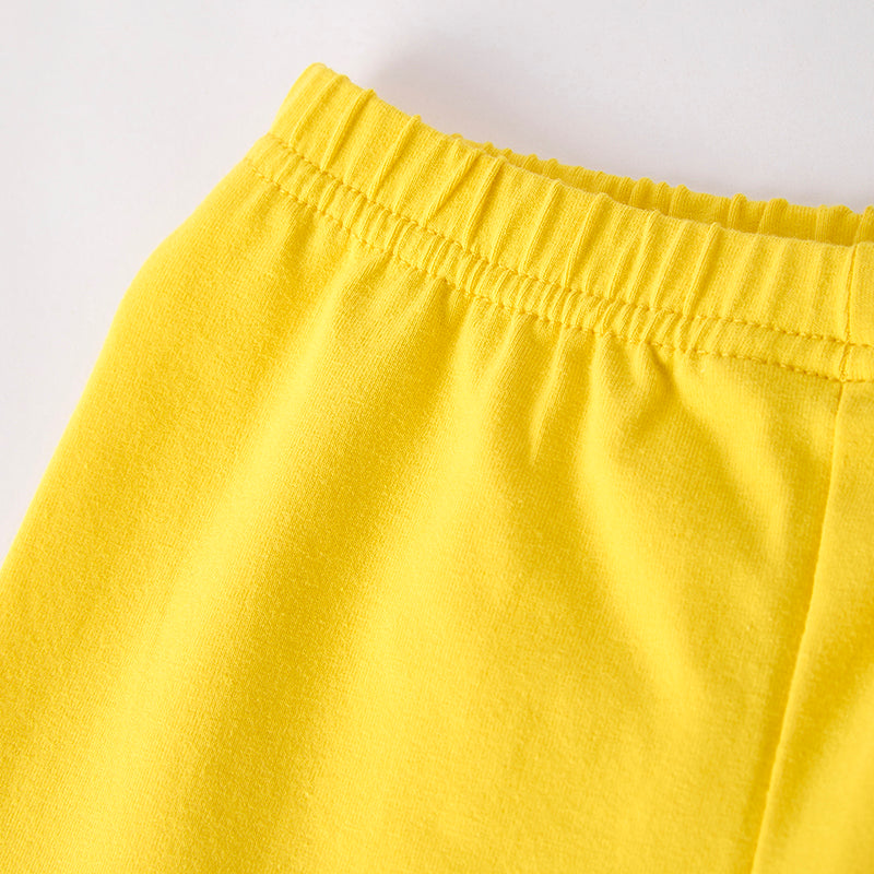 Girls Yellow Blue Back To School Pencil Applique Short Set