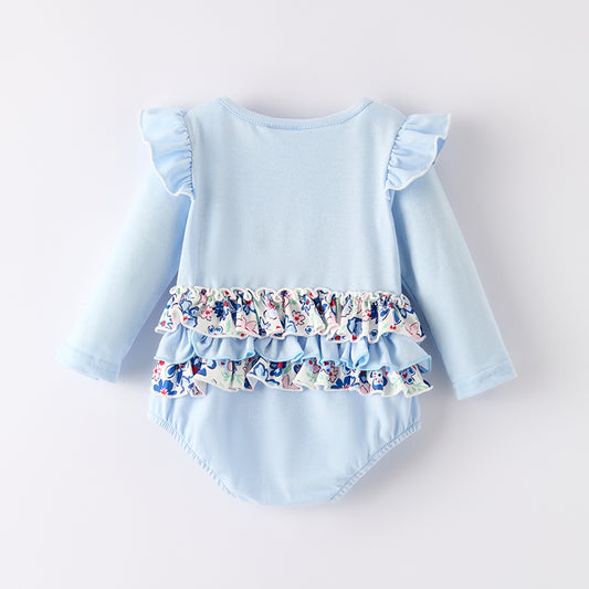 Girls Baby Summer Fall Farm Chick Embroidery Ruffled Romper