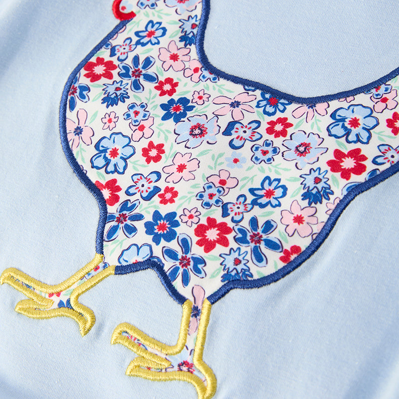 Girls Baby Summer Fall Farm Chick Embroidery Ruffled Romper