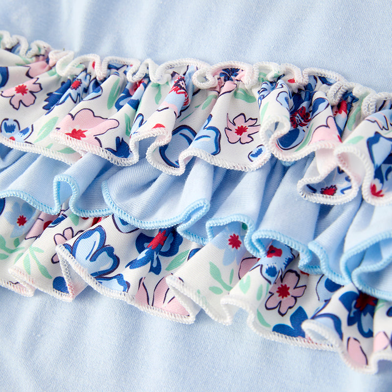 Girls Baby Summer Fall Farm Chick Embroidery Ruffled Romper