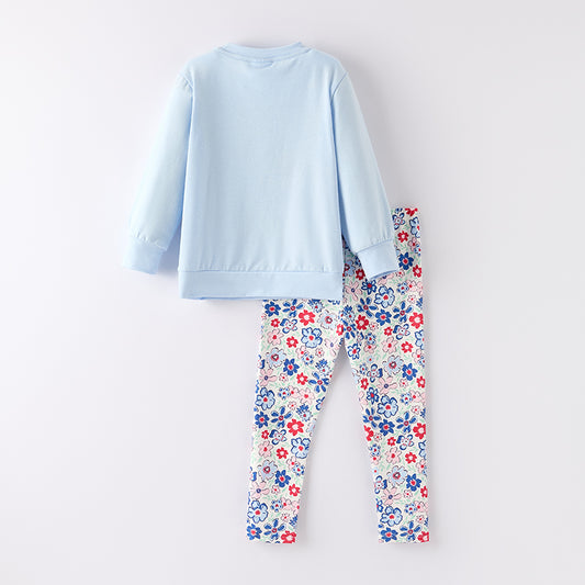 Girls Summer Fall Chick Embroidery Long Sleeves Pant Set