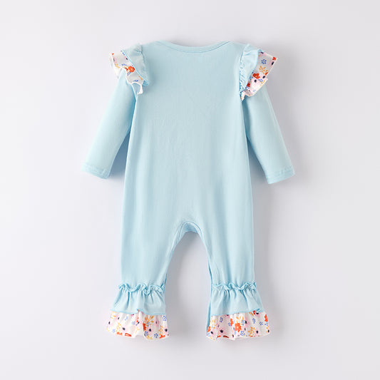 Girls Halloween Boo Ghost Applique Blue Romper