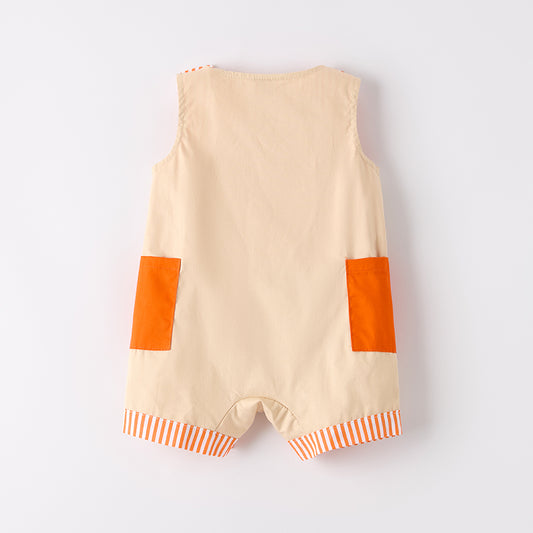 Baby Boys Halloween Pumpkin Chenille Patch Cotton Romper