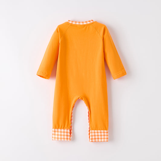 Baby Boy Halloween Pumpkin Chenille Patches Orange Romper