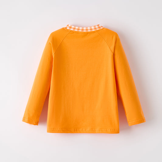 Boys Halloween Pumpkin Chenille Patches Orange Long Sleeves Top