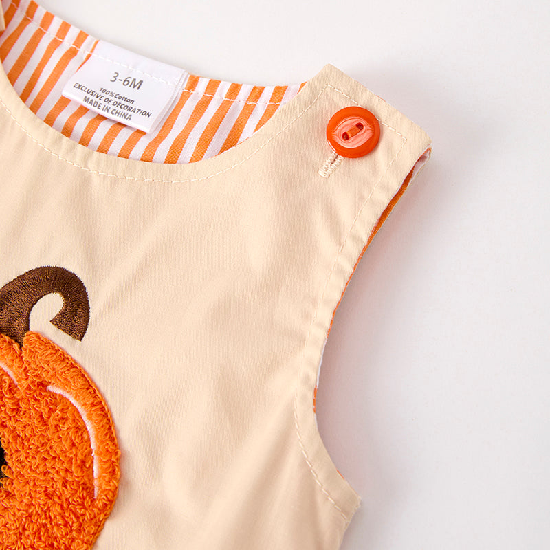 Baby Boys Halloween Pumpkin Chenille Patch Cotton Romper