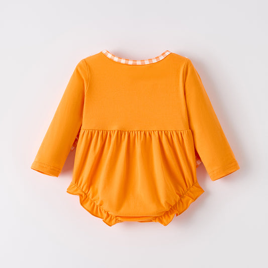Baby Girls Halloween Pumpkin Chenille Patches Long Sleeves Romper
