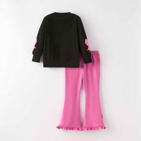 Girls Halloween Fall Little Miss Sassy Black Pink Pant Set