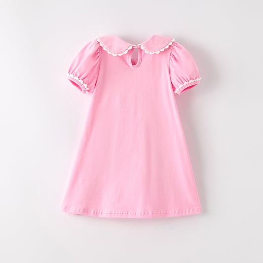 Girls Halloween Pink Ghost Applique Bow Embroidery Dress