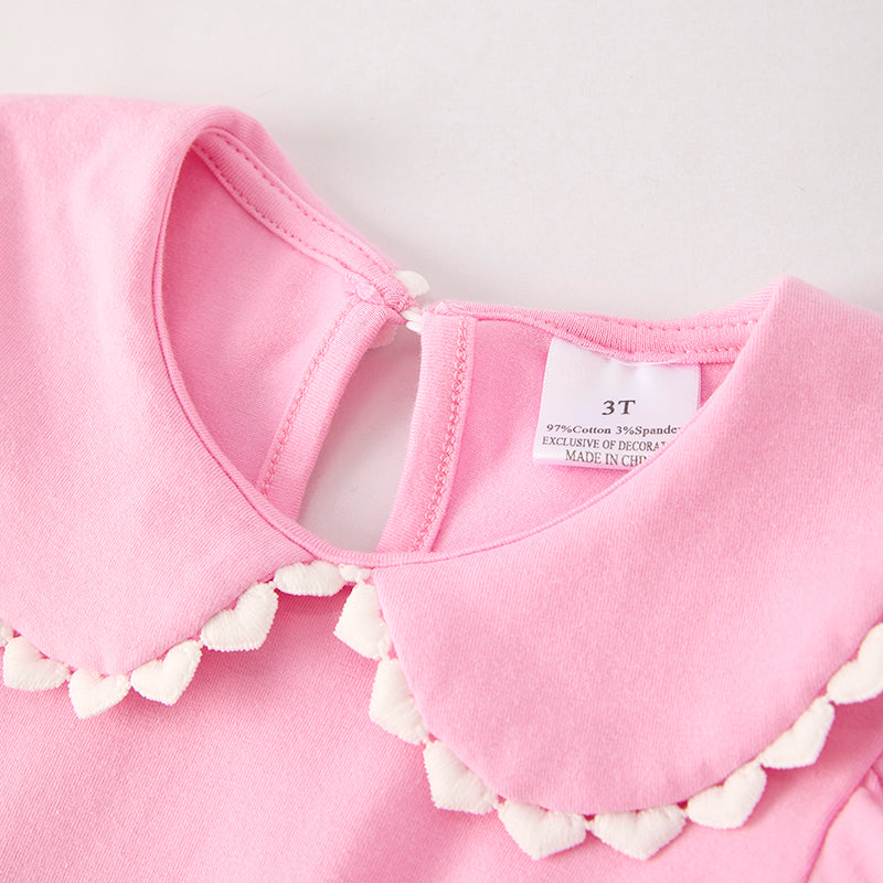 Girls Halloween Pink Ghost Applique Bow Embroidery Dress
