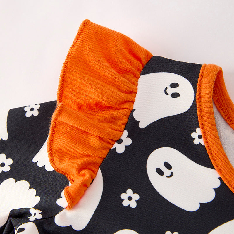 Girls Halloween Black Ghost Orange Tulle Dress