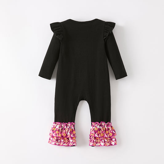 Baby Girls Halloween Boo Ghost Embroidery Floral Romper