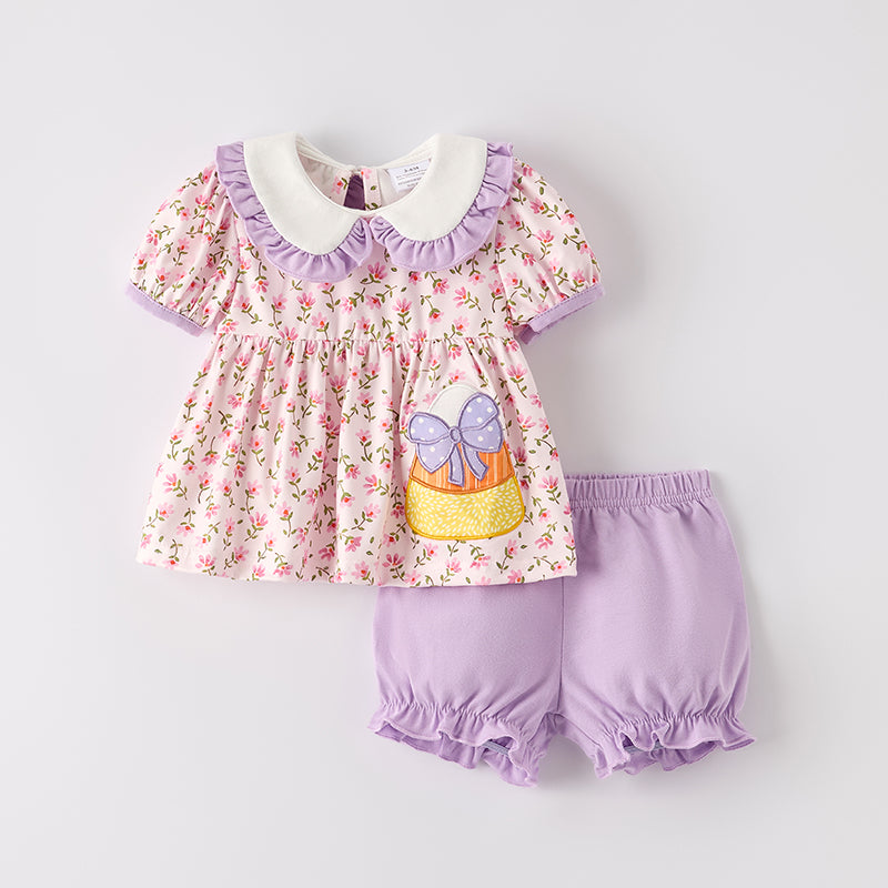 Baby Girls Halloween Corn Applique Lavender Romper Set