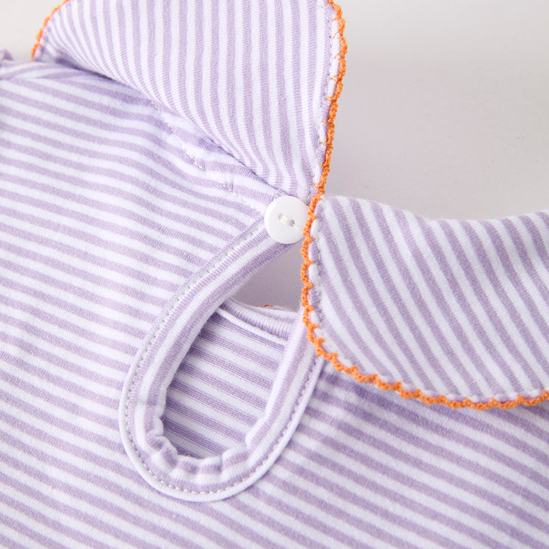 Girls Halloween Pumpkin Embroidery Lavender Stripes Dress