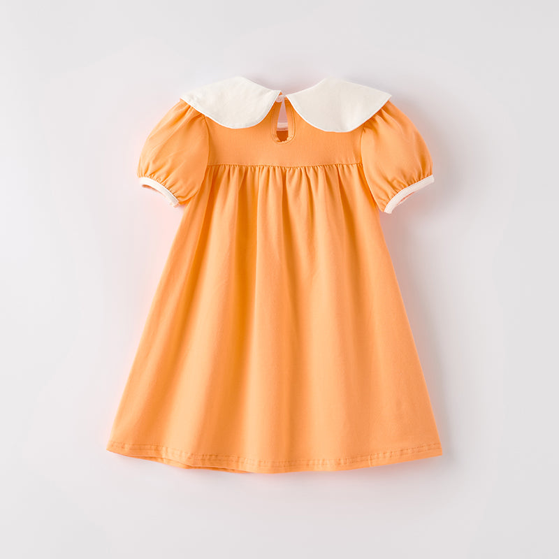 Girls' Halloween Orange Pumpkin Embroidery Dress