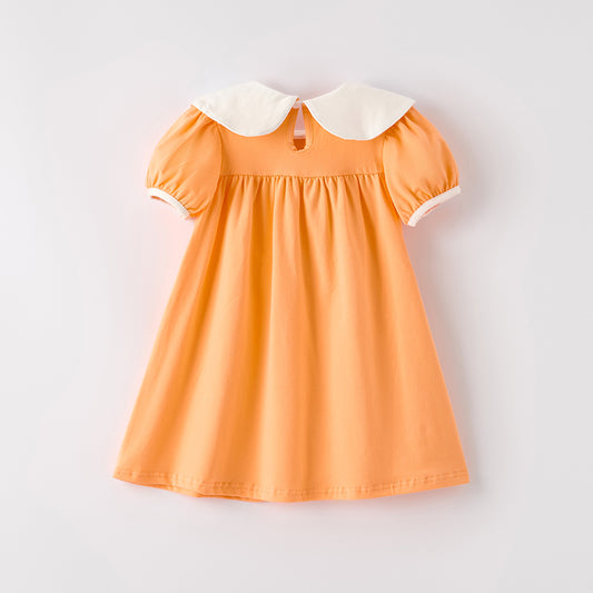 Girls' Halloween Orange Pumpkin Embroidery Dress