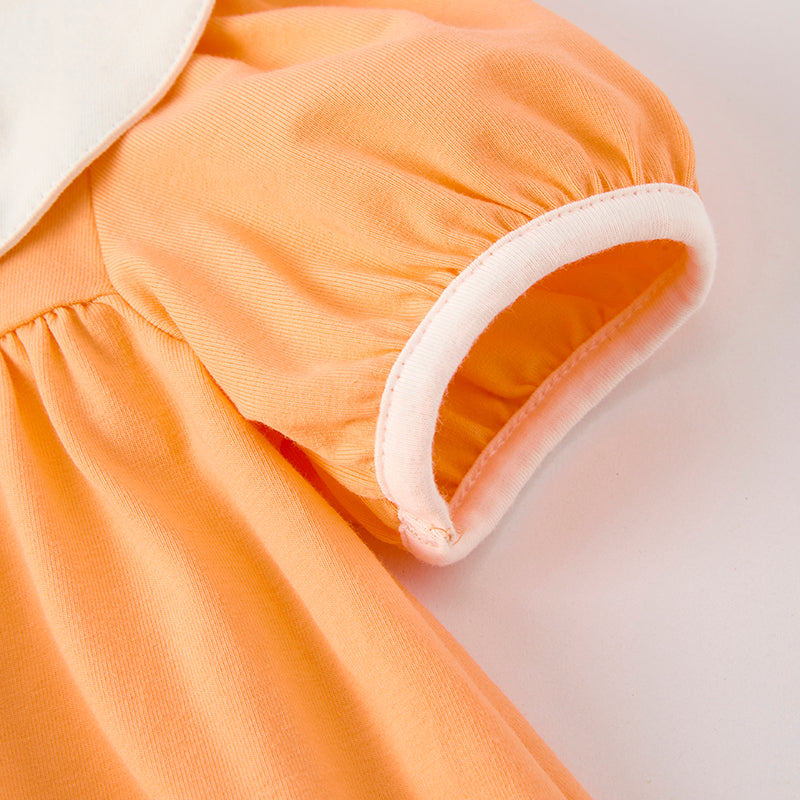 Girls' Halloween Orange Pumpkin Embroidery Dress