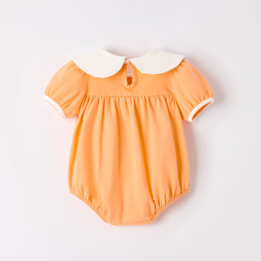 Baby Girls' Halloween Orange Pumpkin Embroidery Romper