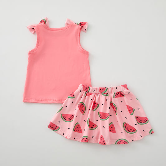 Girls Summer Watermelon Pink Soft Skirt Set