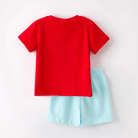 Boys Back To School ABC Apple Embroidery Smocked Short Set