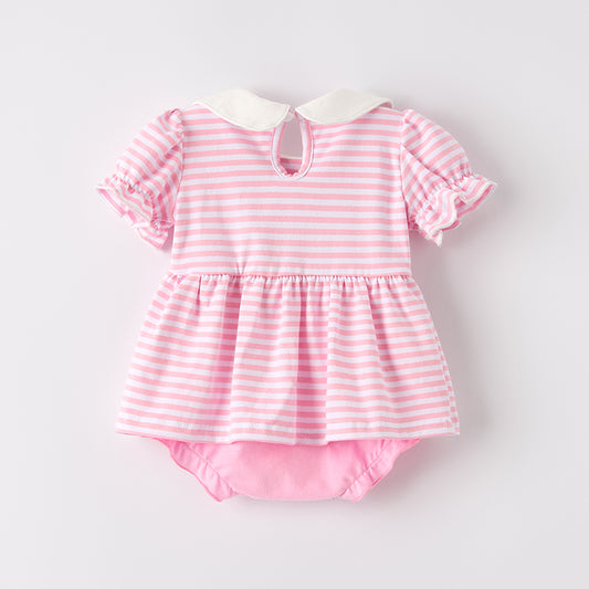 Baby Girls Halloween Pink Stripes Pumpkin Applique Romper