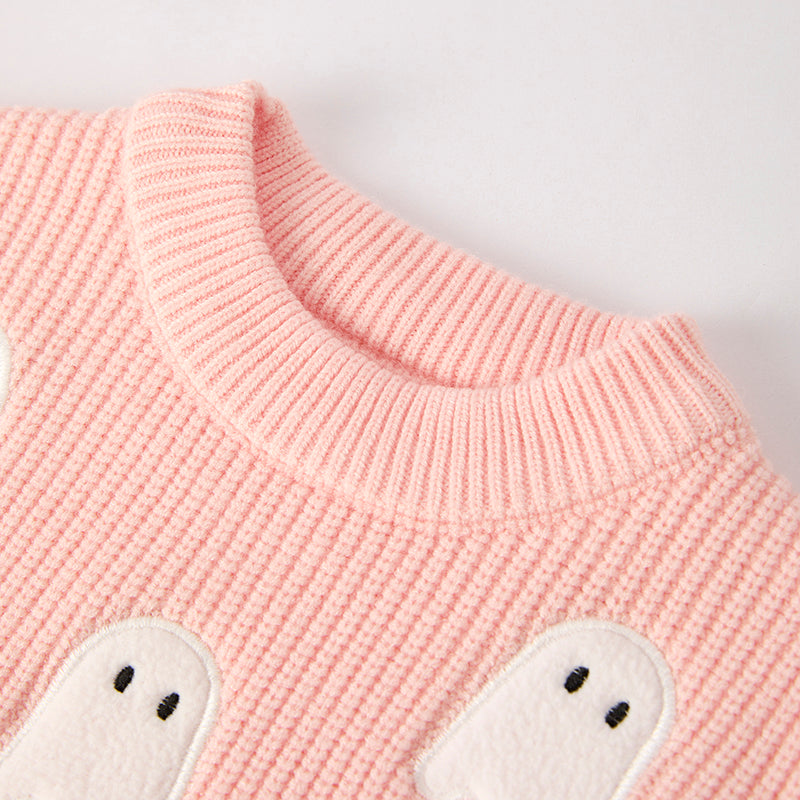 Mommy And Me Girls Halloween Ghost Applique Pink Sweater