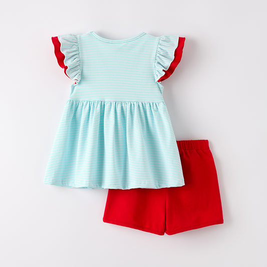 Girls Back To School ABC Apple Embroidery Smocked Short Set