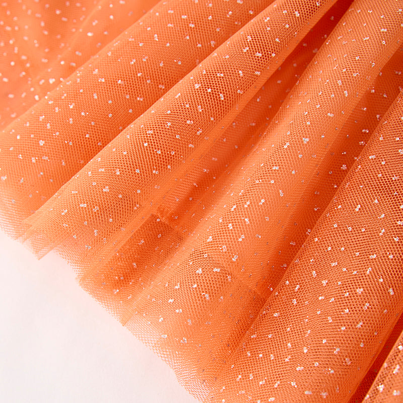 Girls Fall Halloween Pumpkin Sequins Apploqie Orange Tulle Dress