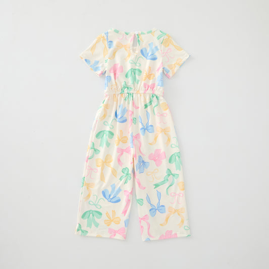 Girls Summer Colorful Bow Print Soft Jumpsuit