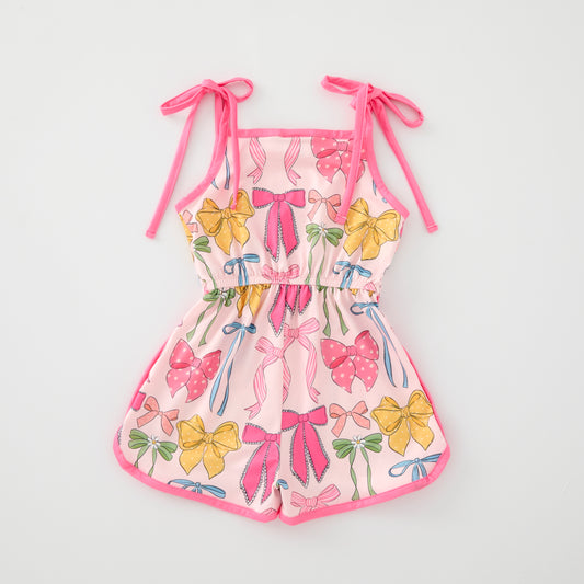 Girls Summer Pink Yellow Bow Slip Jumpsuit