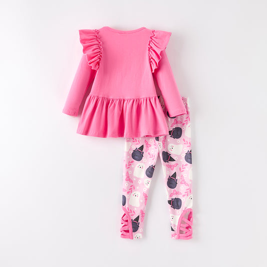 Girls Halloween Let's Go Ghouls Hot Pink Long Sleeves Pant Set