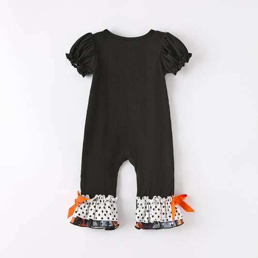 Baby Girls Halloween Pumpkin Applique Black Romper