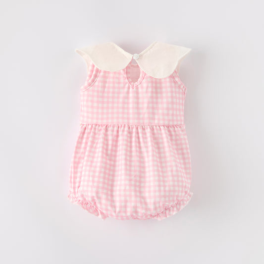 Baby Girls Halloween Pink Plaid Ghost Applique Romper